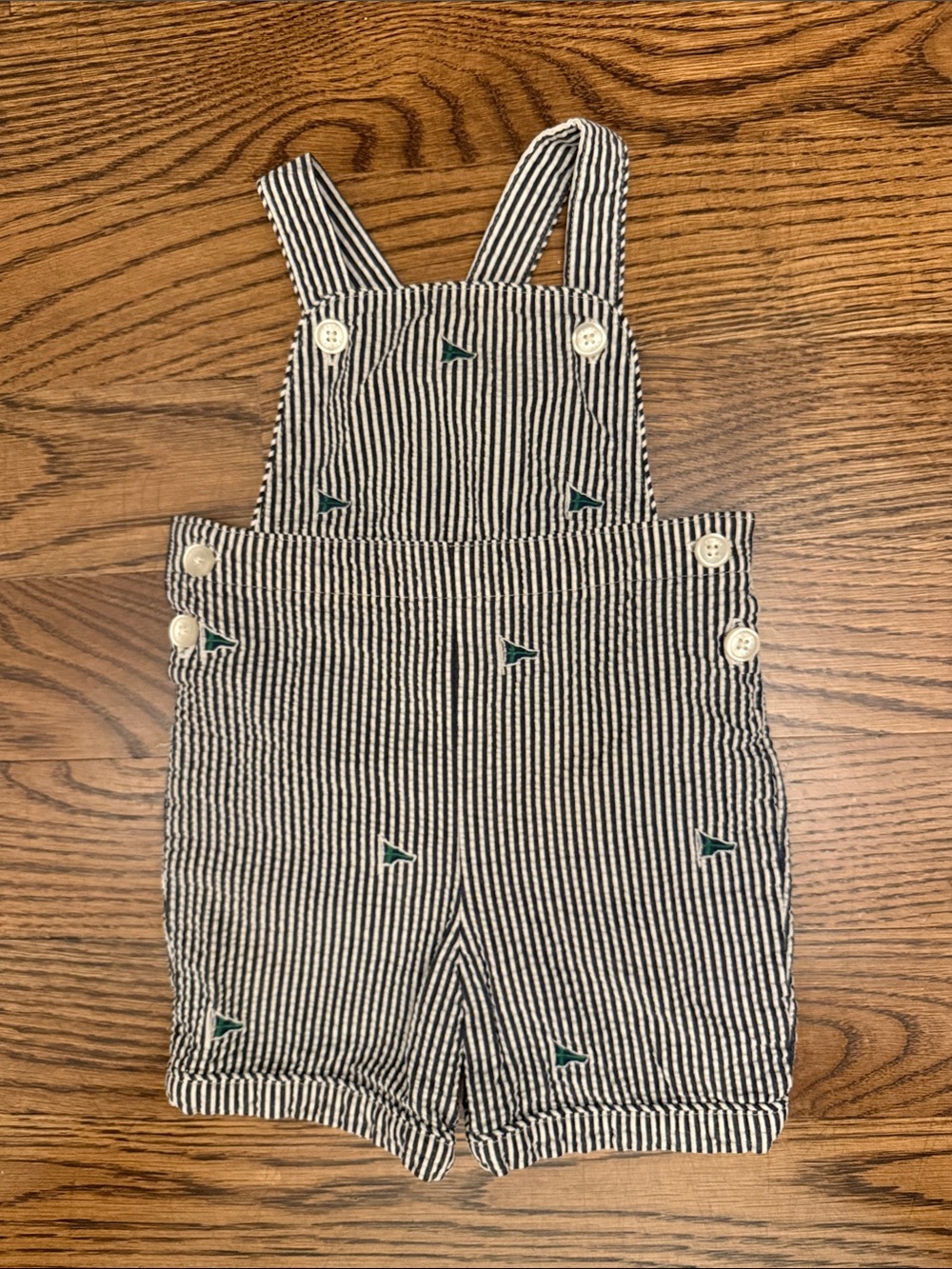 Ralph Lauren Navy and White Striped Kids Overalls Shorts